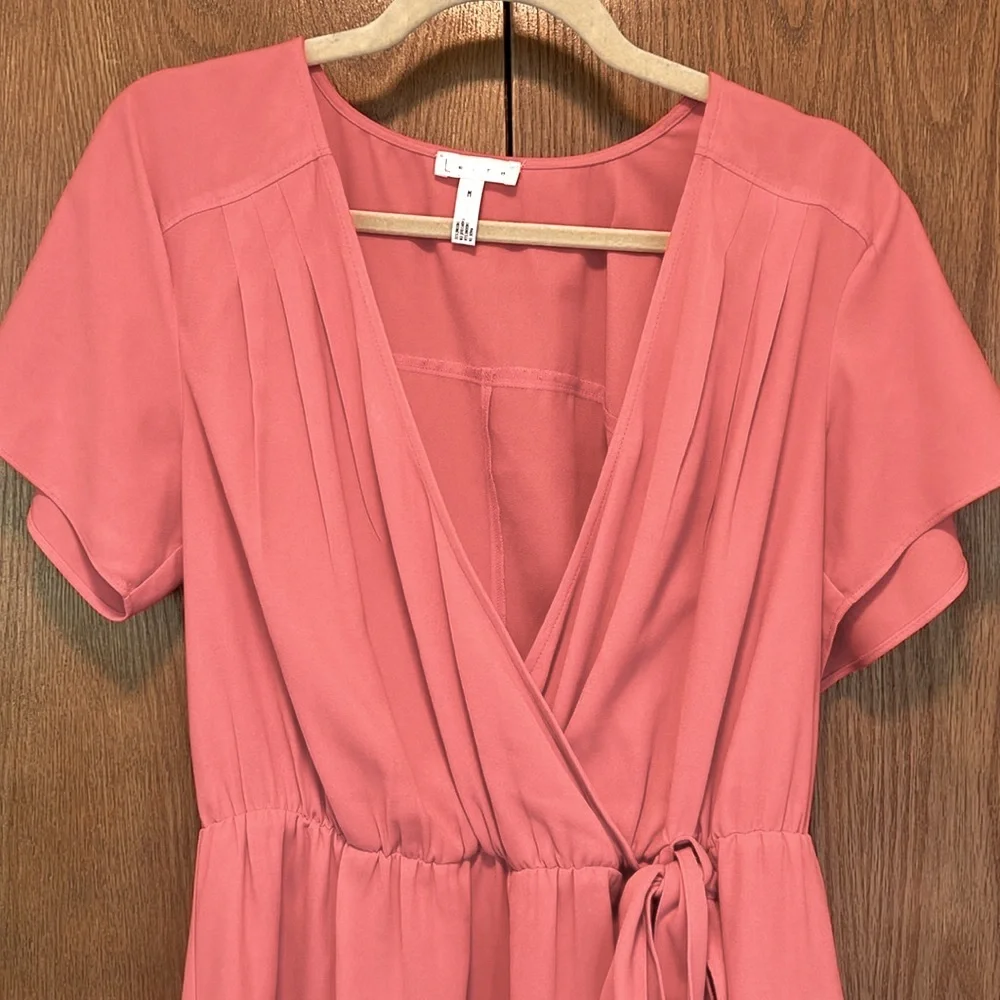 LEITH Flutter‎ Sleeve Surplice Romper, Coral, M